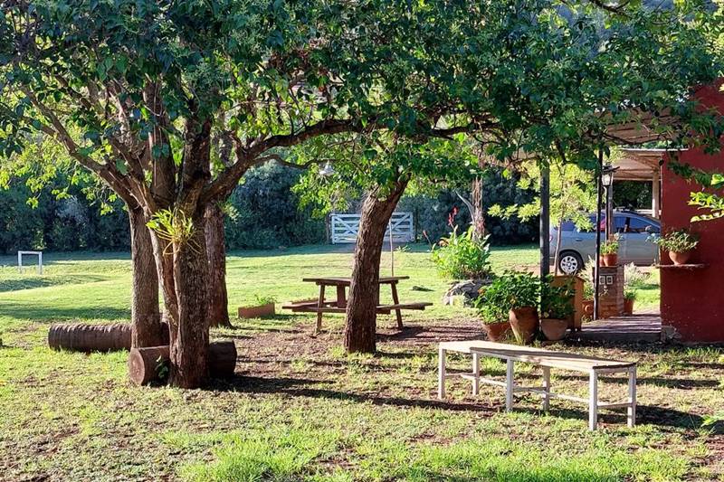 Parque y asador bajo los árboles